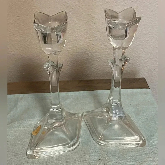 *Vintage* Crystal Clear Tuscany 24%Lead Crystal Tulip Candlestick Holder… - Picture 1 of 4
